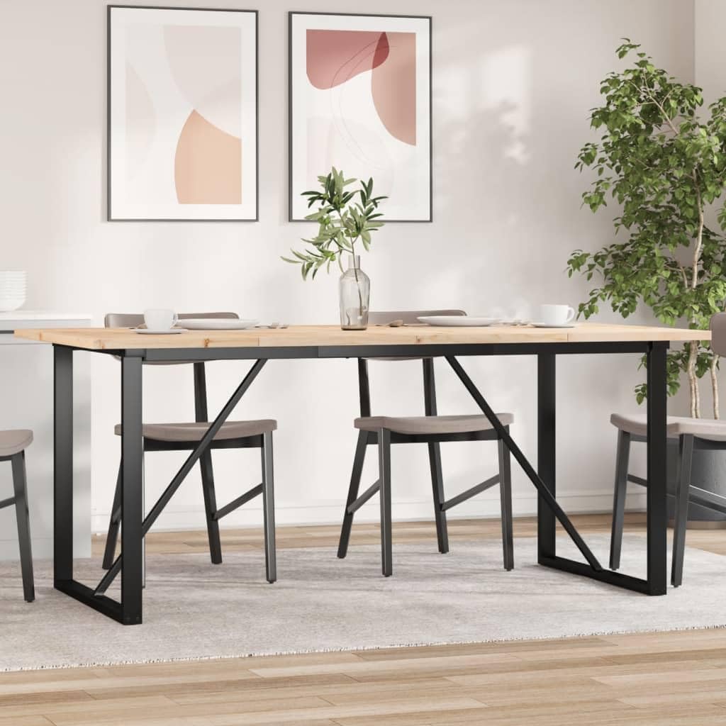 Mesa de comedor con estructura en O, 180 x 90 x 75,5 cm, madera maciza de pino y acero con patas en O y estructura robusta en forma de O