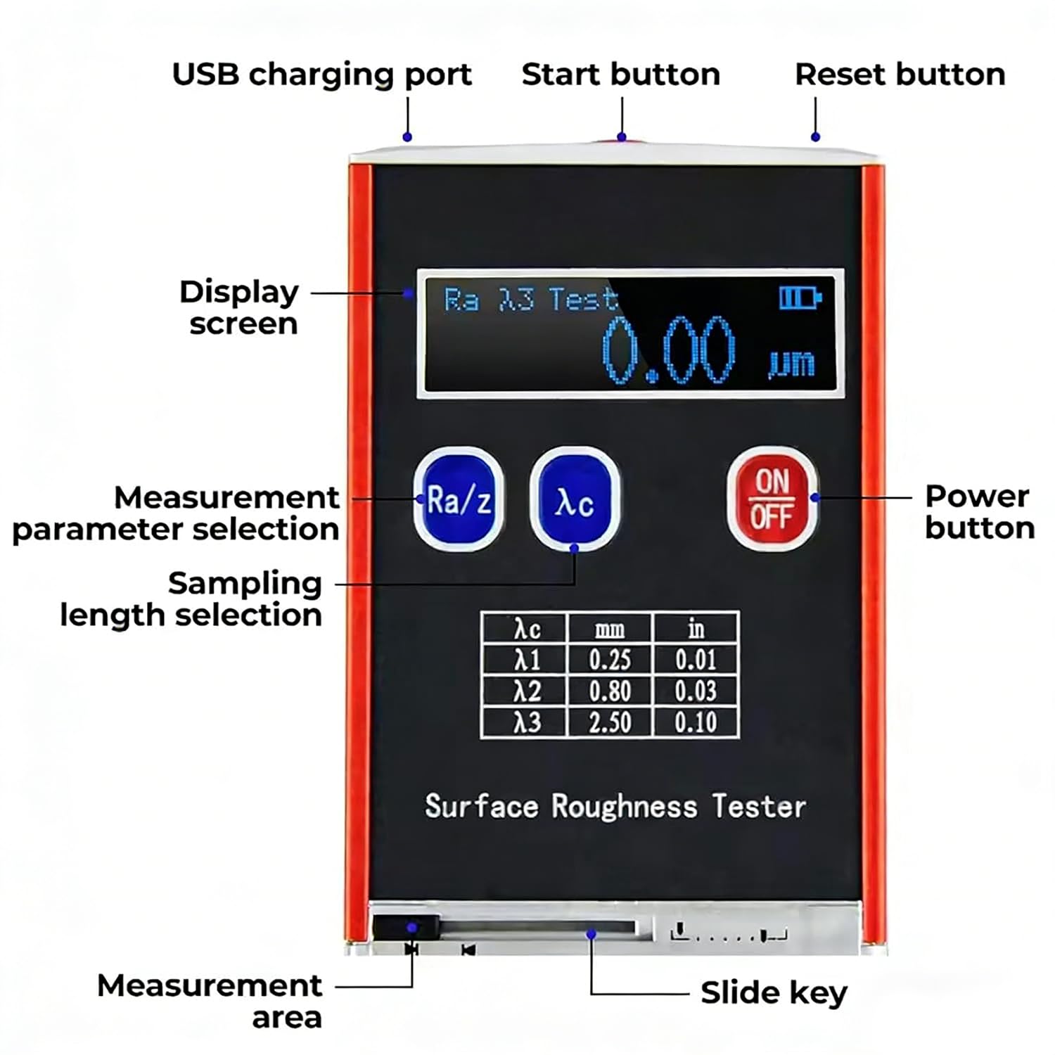 Rugosímetro Portátil para Superficies, Medidor Digital con Pantalla LED, 4 Parámetros de Prueba, 0,01 μm de Precisión, para Mediciones Precisas en Superficies Variadas