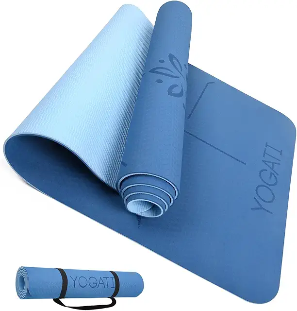 YOGATI - Tappetino Yoga Antiscivolo con Segni di Allineamento, 6mm Spessore per Pilates e Fitness