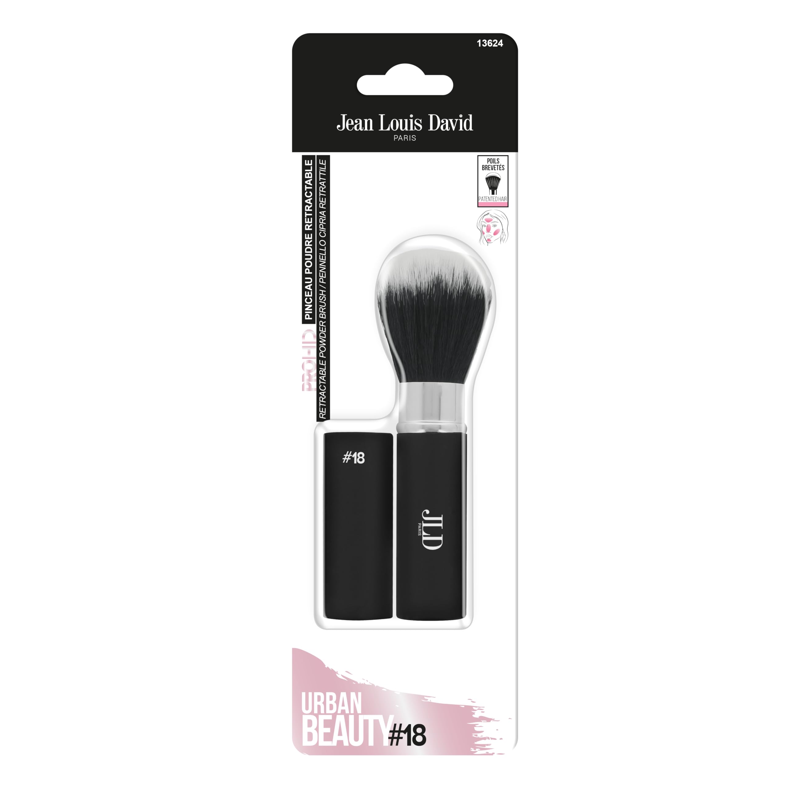 Jean Louis David - Retractable Face Powder Brush - PRO HD #18 - Makeup - Vegan - Synthetic Bristles, Black - Image 2