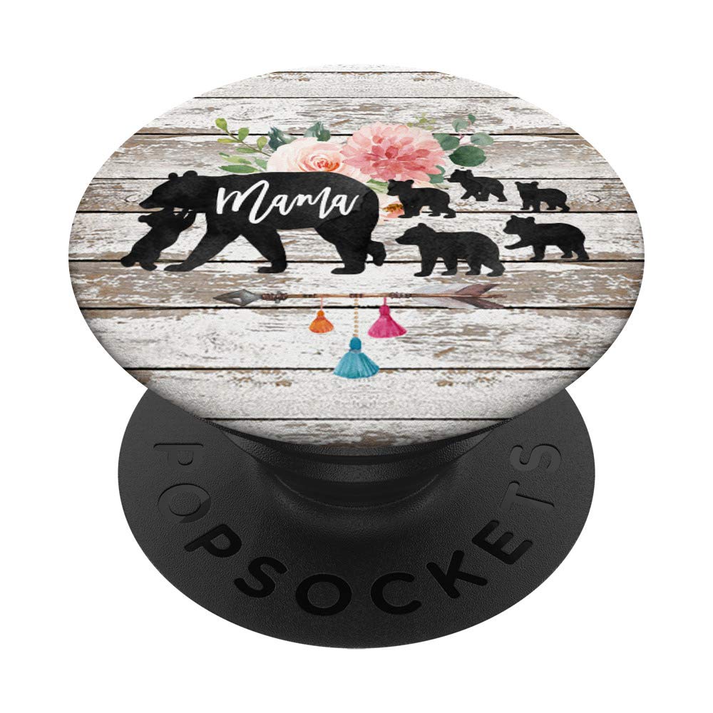Mama Bear Six Baby Cubs Rustic Barn Wood Boho Arrow Floral PopSockets PopGrip: Swappable Grip for Phones & Tablets