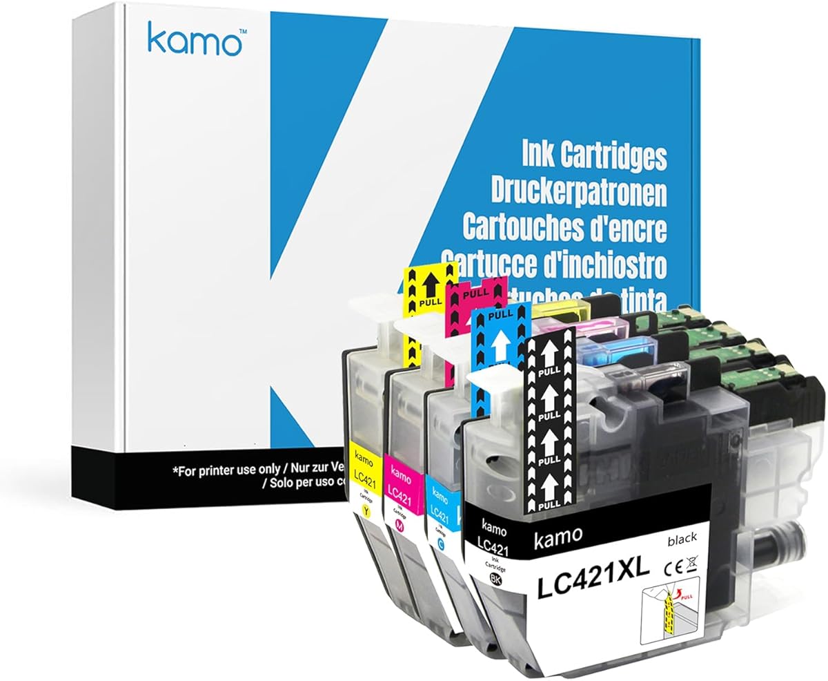 kamo LC421XL Druckerpatronen 4er-Pack– Kompatibel mit Brother LC421 / LC-421XL, DCP-J1050DW, J1140DW, J1800DW, MFC-J1010DW