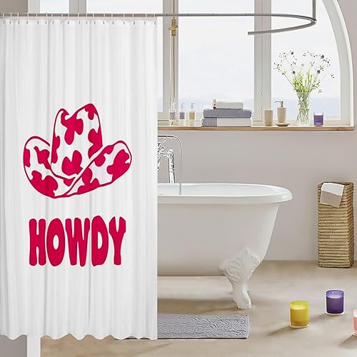 Miniatura 3 de Feelyou Howdy - Cortina de baño estampada con patrón de sombrero occidental para niños, juego de cortina de ducha de vaquera rosa, accesorios de