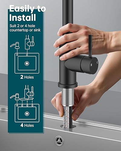 Miniatura 60 de Grifo de fregadero de cocina con rociador desplegable con placa de cubierta, grifo de arco alto de níquel cepillado, grifos modernos de acero Níquel