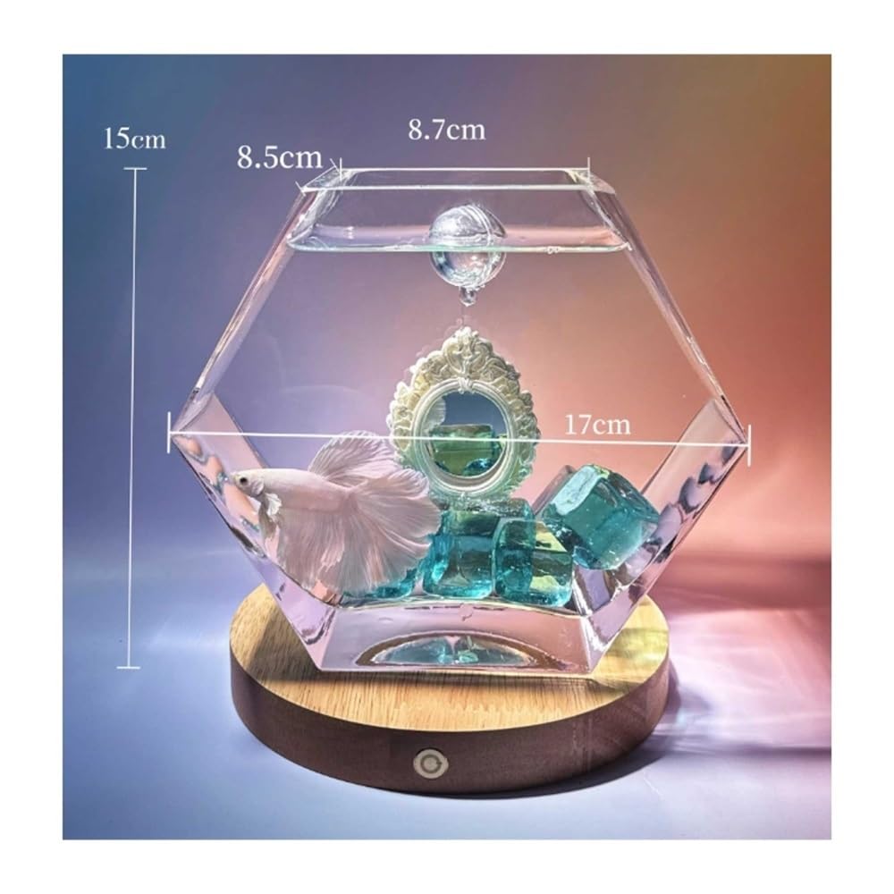Aquarium Kampffisch-Aquarium mit Sockel, fünfeckiges, transparentes Glasbecken, kleines Aquarium, dekoratives Element for Wohnzimmer oder Schreibtisch