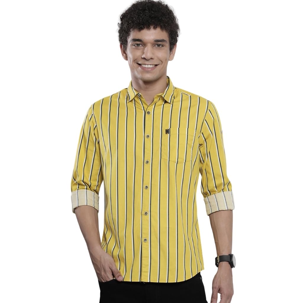 the indian garage co Men's Cotton Regular Fit Striped Full Sleeves Cutaway Collar Casual Shirt-picture-38