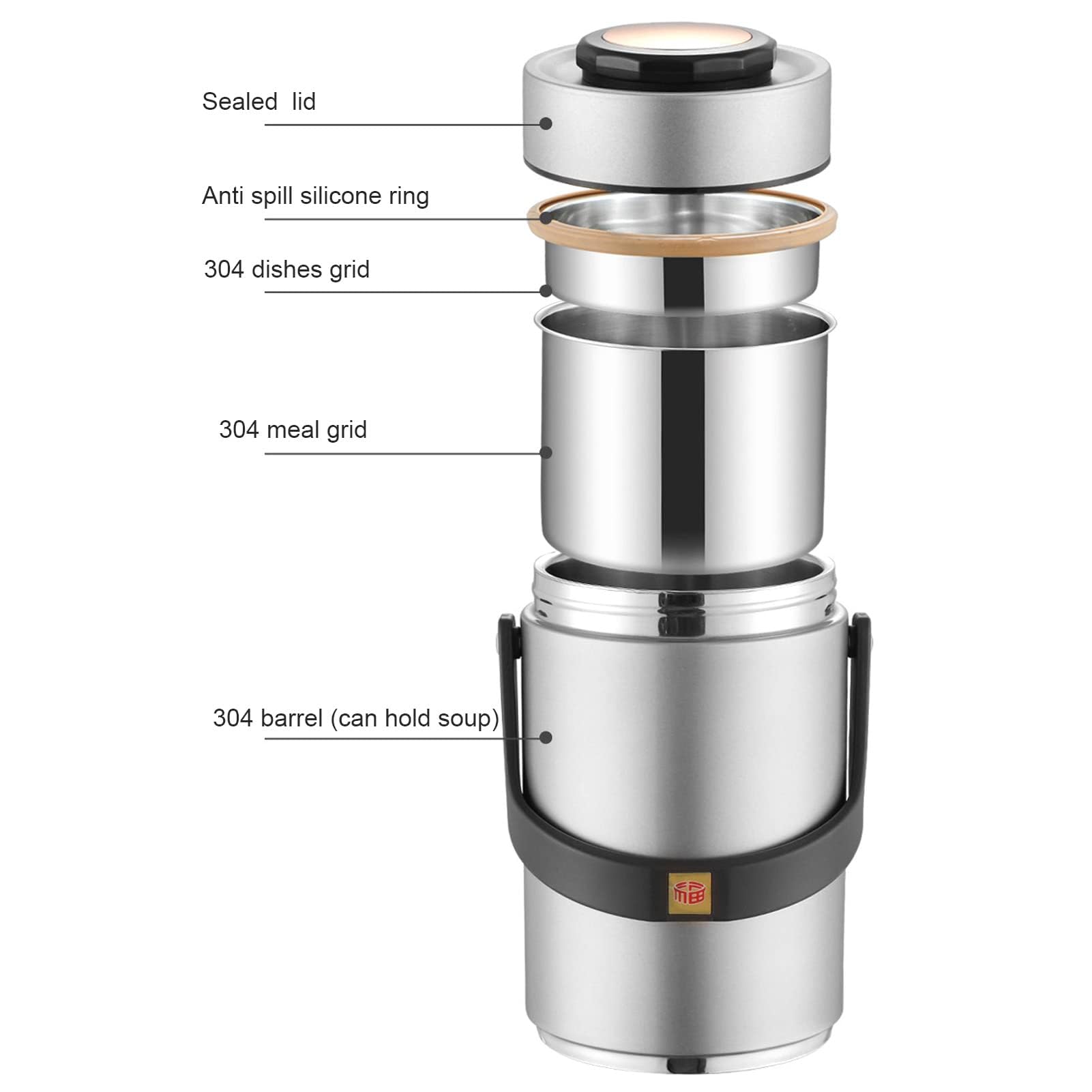 Fiambrera De Acero Inoxidable De 2300 Ml, Tarro De Comida Portátil Con Diseño De Doble Vacío, Recipiente A Prueba De Fugas Y Duradero Para Comidas Calientes, Ideal Para El Trabajo, Viajes, Picn