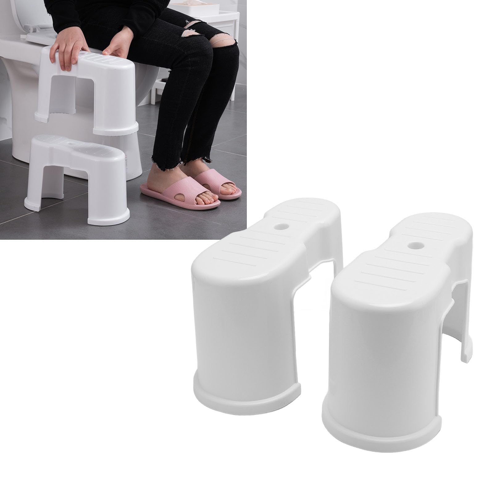 AMONIDA Taburete para Inodoro, Soporte Estable de Plástico, Taburete Grueso para Baño, Paquete de 2
