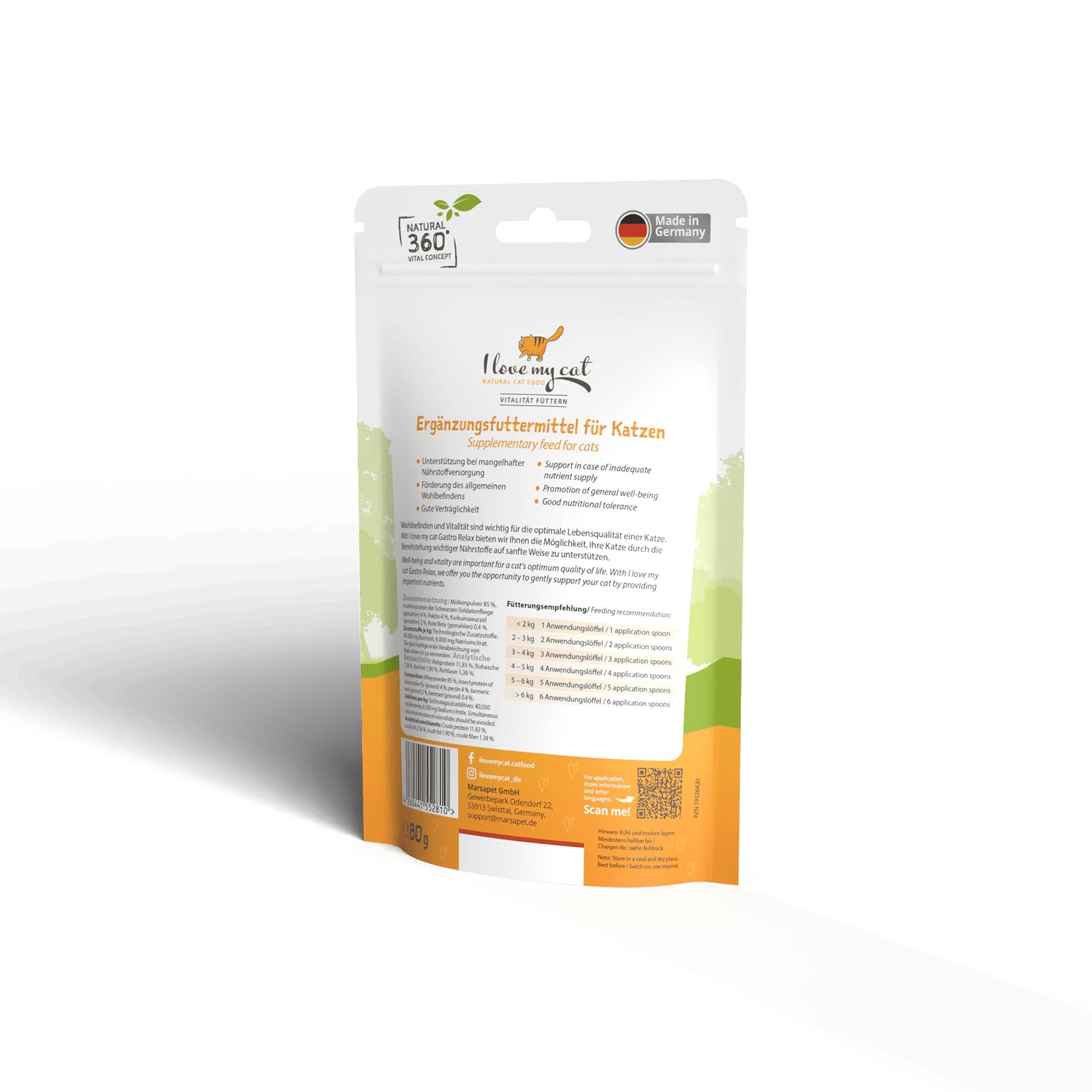 I Love My Cat – Gastro Relax Poudre pour Chats avec du lactosérum et de la pectine – 80 g. Complément Alimentaire pour Chats pour Un Soutien Naturel de la Digestion.