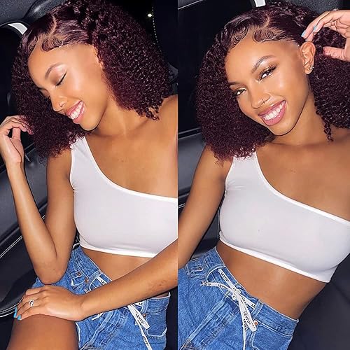 Miniatura 6 de Peluca de cabello humano corto y rizado estilo Bob, peluca con cierre de encaje 4x4, peluca de cabello humano virgen brasileño, peluca de cierre de
