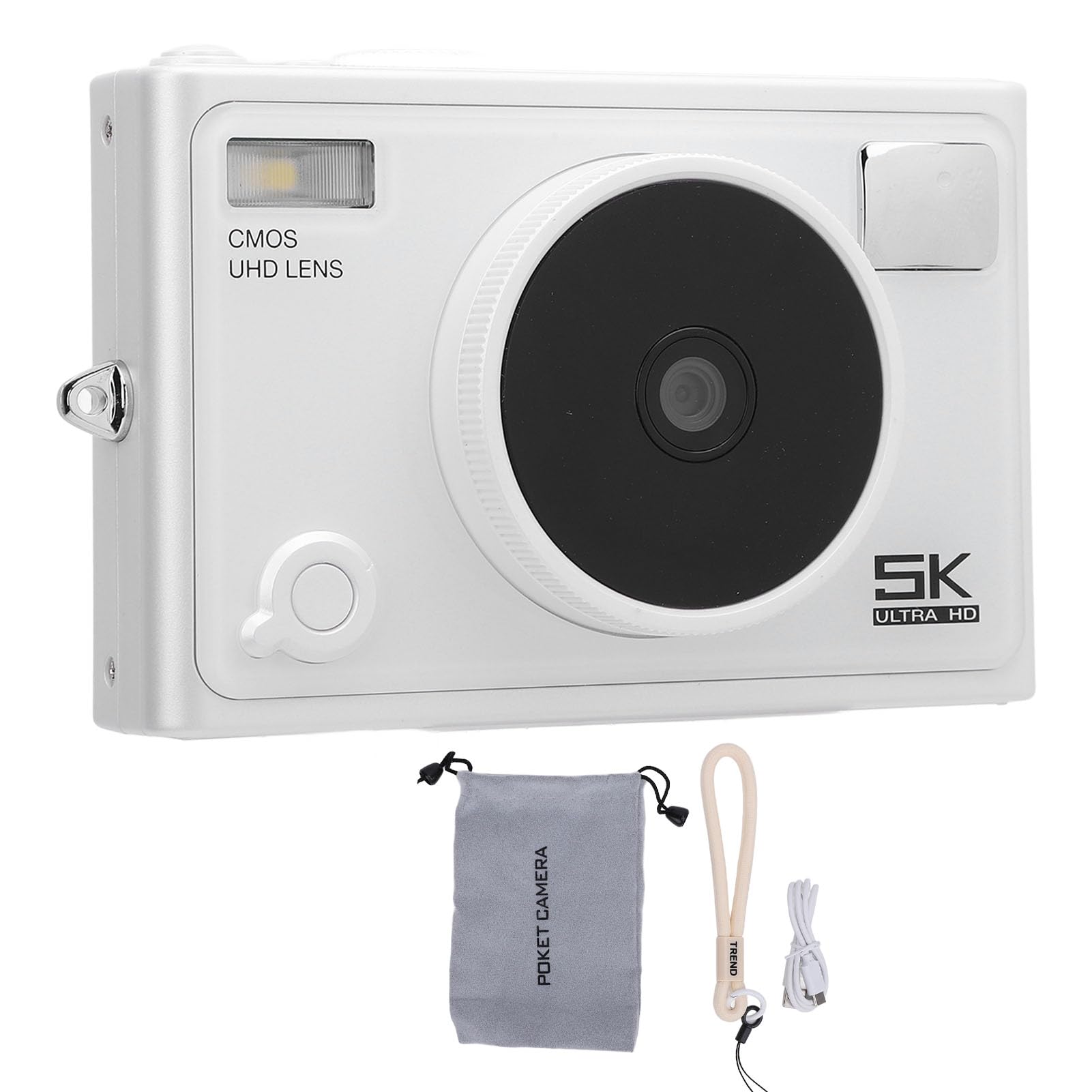 Fotocamera Digitale 5K da 72 MP con Zoom Digitale 18X, WiFi Integrato per Controllo Remoto e Condivisione Istantanea, Videocamera Compatta per Viaggi Fotografici (White)