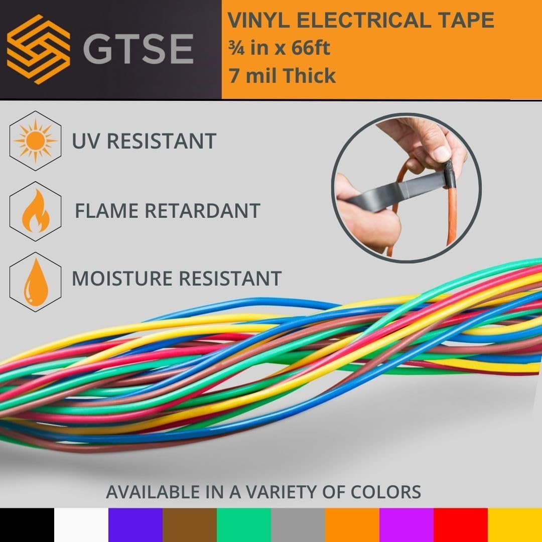 GTSE Nastro elettrico blu, 10 rotoli, impermeabile, in vinile di grado industriale, 1,9 cm x 1,9 m, nastro elettrico autoadesivo in PVC per isolamento dei fili, 7 mil, 600 V - UL/CSA