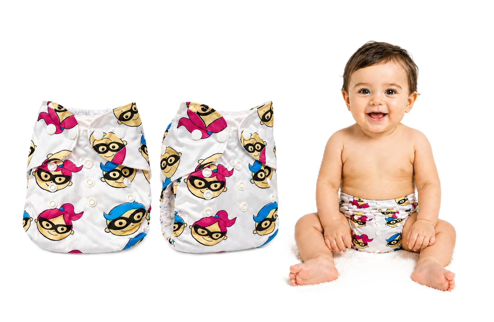 Premium New Adjustable Reusable Eco-friendly cloth diaper, leak safe printed button diaper, 5 layer bamboo insert super absorbent, newborn to toddlers, twins style nappy pant (2, Free Siz)-image-0