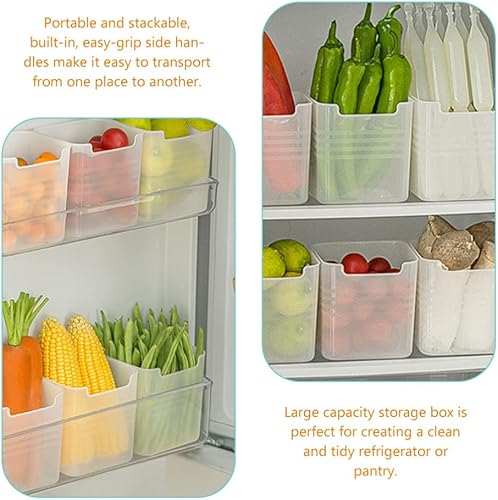 Miniatura 6 de iplusmile Caja de almacenamiento apilable para nevera, 6 unidades, material de grado alimenticio para cocina y despensa, asas laterales