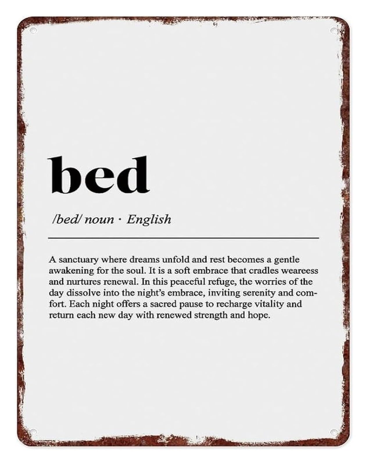HDKYSWBUEJ Bed Definition Charming Rustic Metal Plaque Wall-Art for Living Room Bedroom Country Home 8 X 12 in