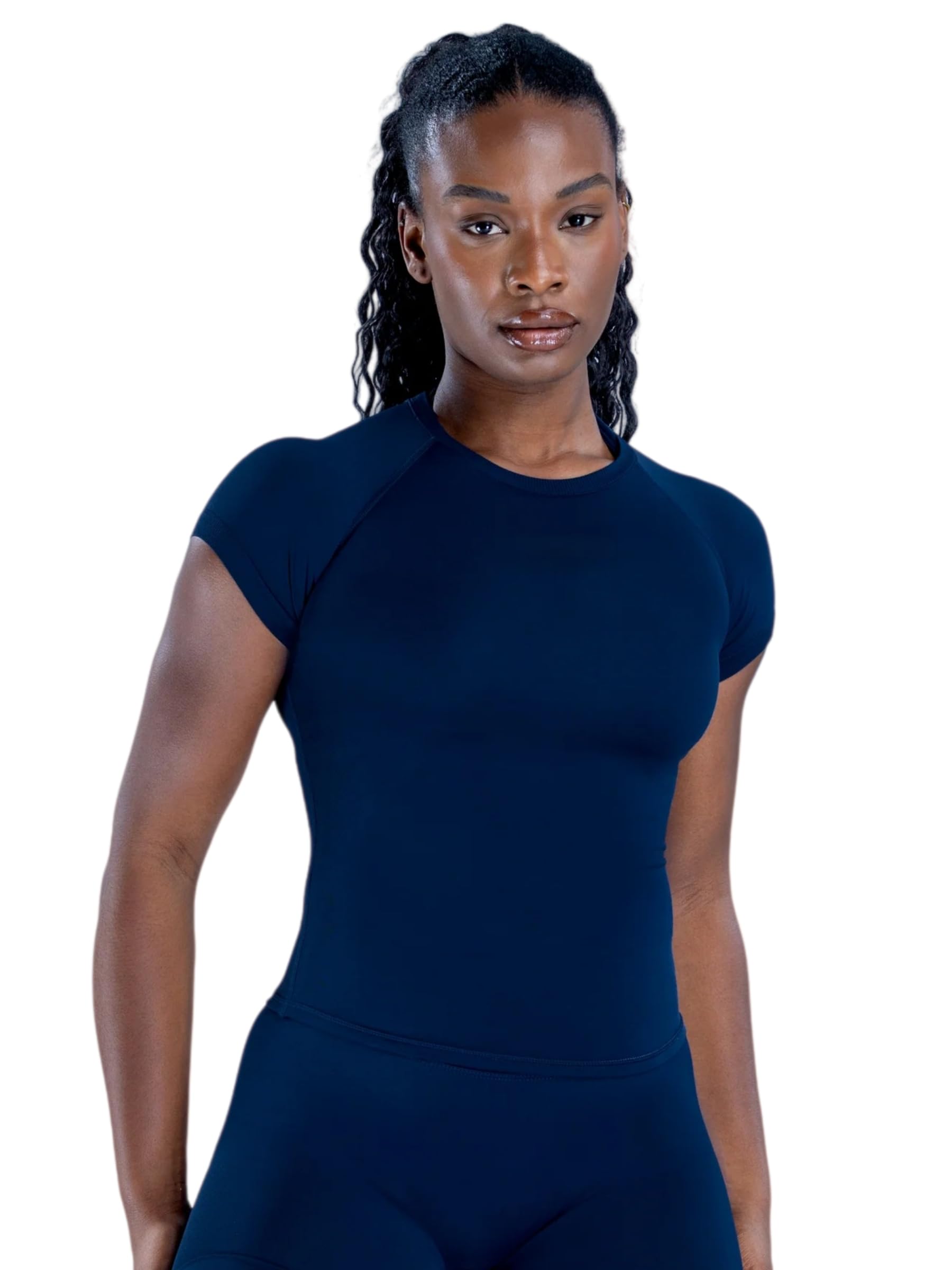 Photo 1 of **RUNS SMALL/ FITS LIKE CROP TOP*** Seamless Short Sleeve Workout Tops for Women - Crop Tops for Women - Slim Fit Slim Fit Athletic Yoga Tops for Running Training Gym Shirt Baby Tee Ink Medium