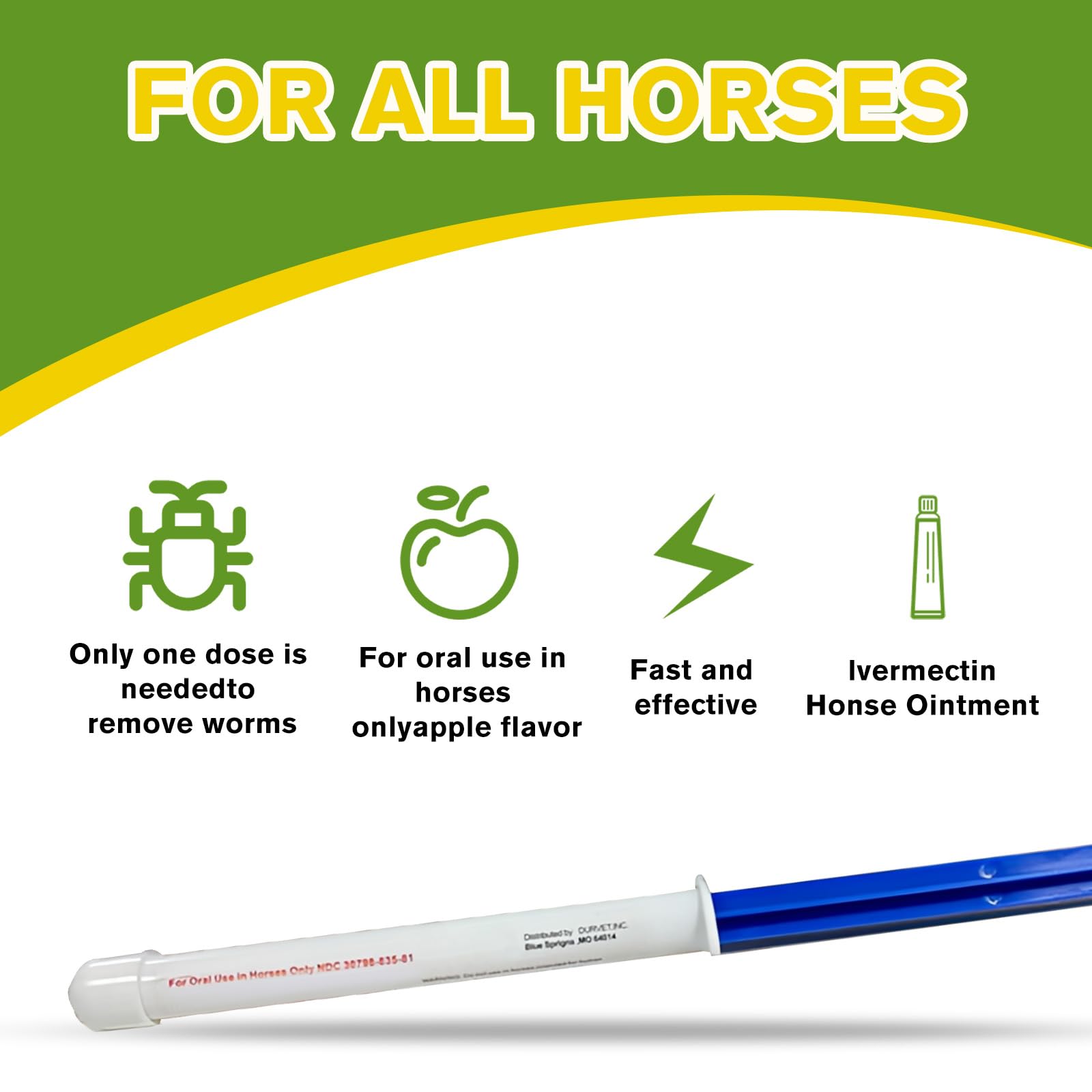 Lot de 6 gels pour chevaux 1,87 % saveur de pomme pour chevaux jusqu'à 567 kg