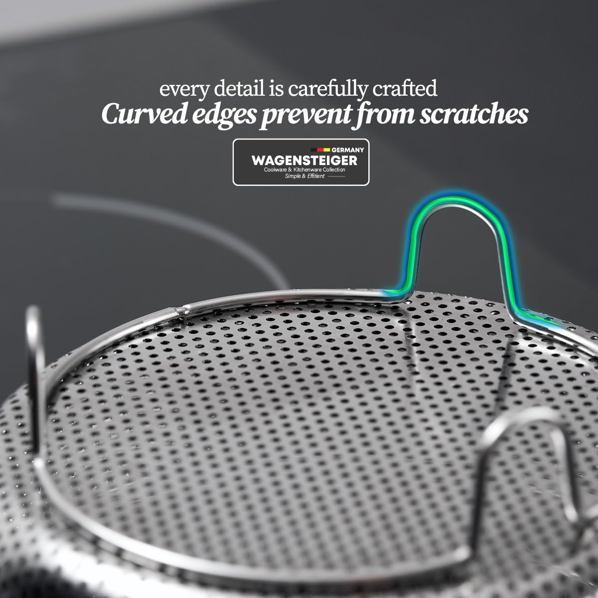 Cesta de vapor instantánea WAGENSTEIGER On-the-Go, construcción de acero inoxidable SUS304 de, colador perforado multiusos para frutas y verduras (8.7 pulgadas de diámetro)