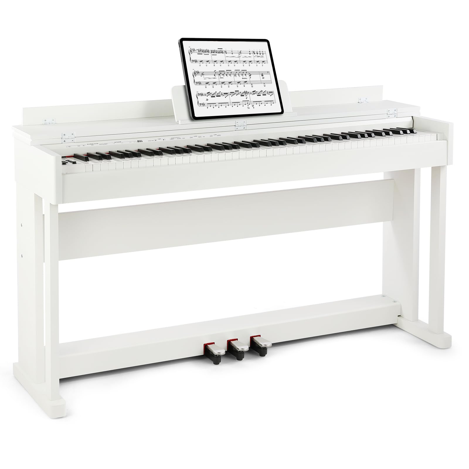 MUSTAR Piano électronique 88 touches avec mécanisme à marteaux, piano numérique, piano électronique avec 3 pédales, double système de contrôle, USB/MIDI, classique professionnel (Blanc)