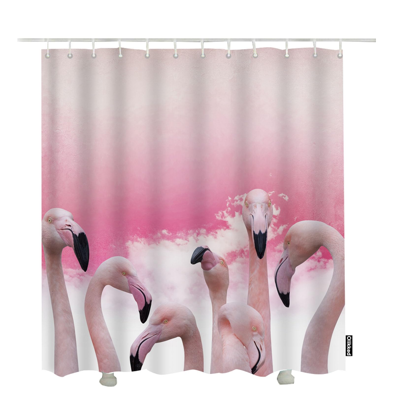 Olikked Watercolor Flamingo Shower Curtain Set with Pastel Pink Bath Curtain Home Decorative Waterproof Polyester Bathroom Accessories 72x72 Inch