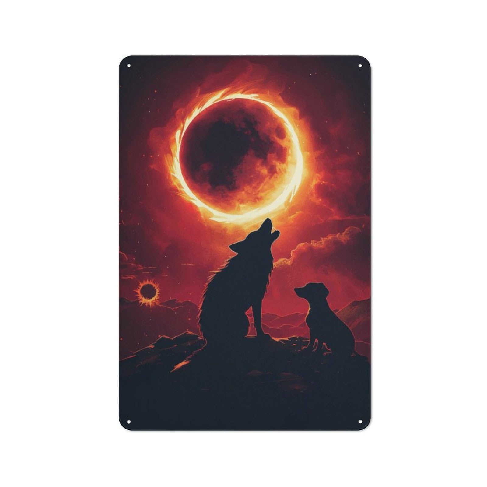Junmoney Silhouette Wolf Sunset Tin Wall Plaque 30X20cm With For Pub Or Café, A Decorative Christmas Gift For Hospitality Wall Decor Collectors