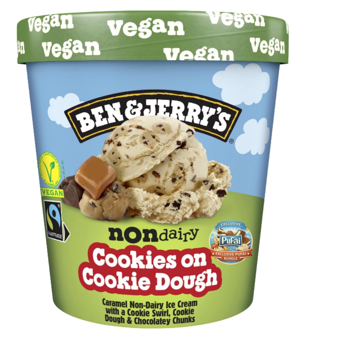 PUFAI Bundle – Ben & Jerry's Cookies Eiscreme Vegan 465 ml x 4er | Pflanzliches Dessert | Keksstücke | Cremige Textur | Tiefkühlprodukt für Snack & Servieren