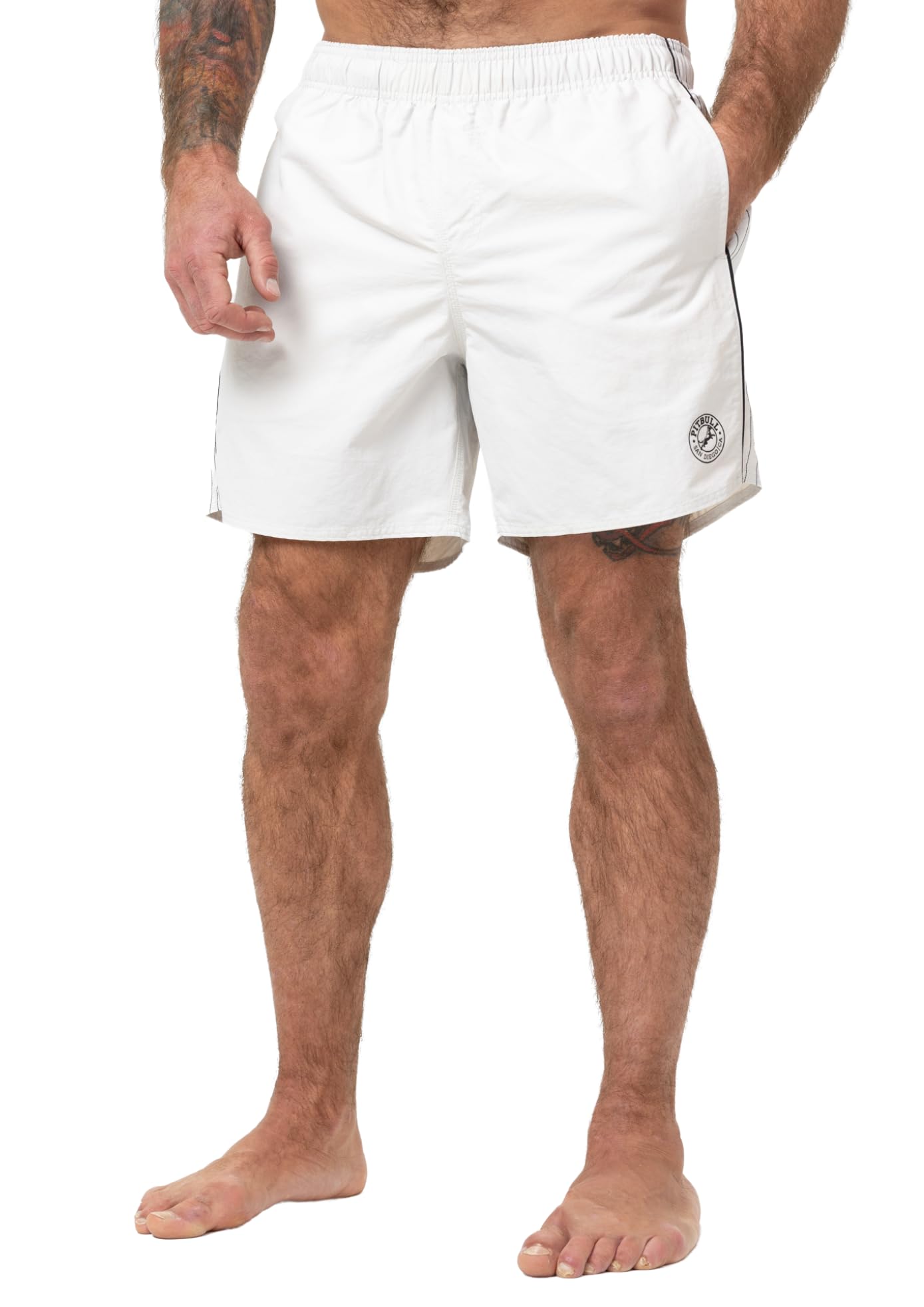 PITBULL - Bañador Hombre Corto de Playa CROWNHILL, Bañadores Hombre de Nylon Resistente, Pantalones de Baño de Secado Rápido, Bolsillos Laterales, Forro Interno