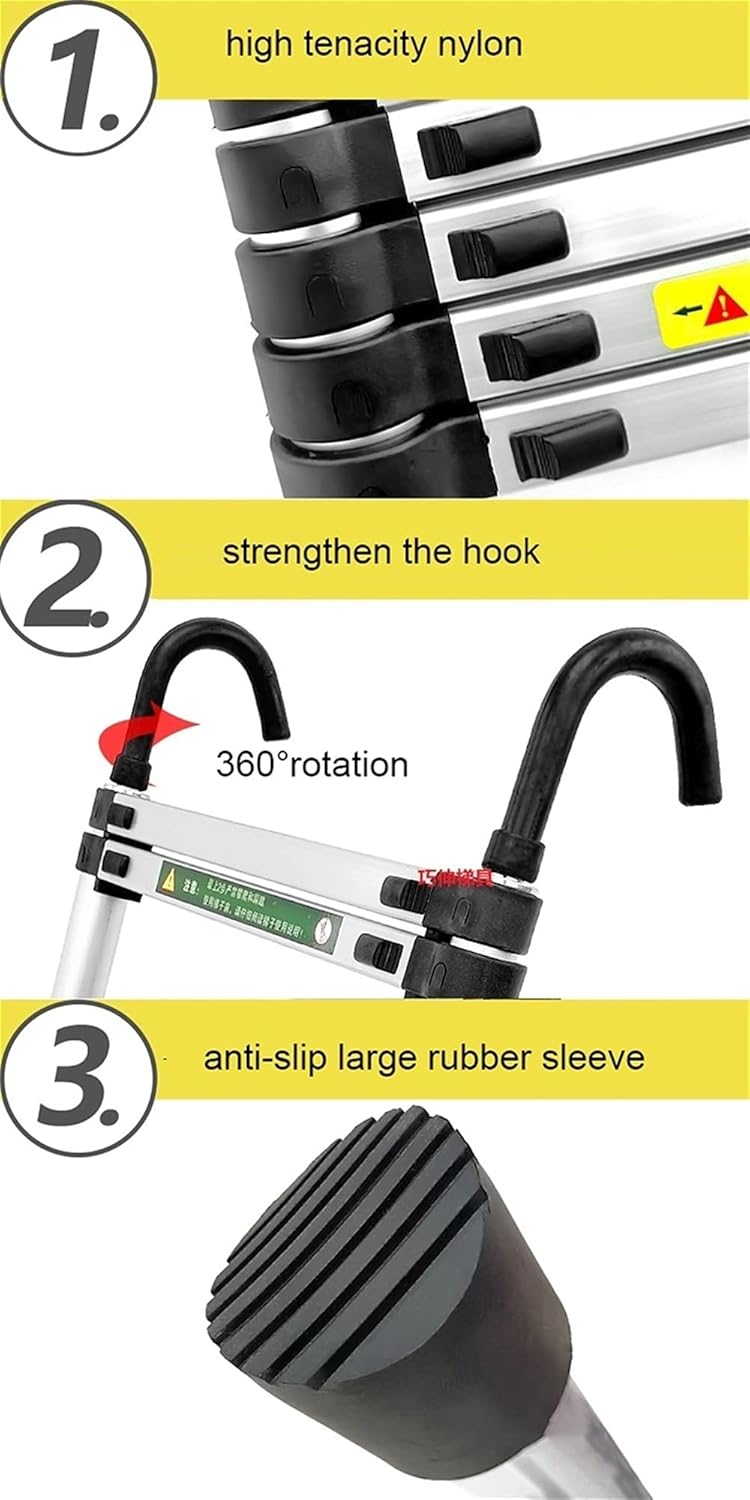 Portable Foldable Alumiladder Telesladder, Extension Ladder with Hooks and Stabilizer/E*Panded Length 2.1M/6.8Ft