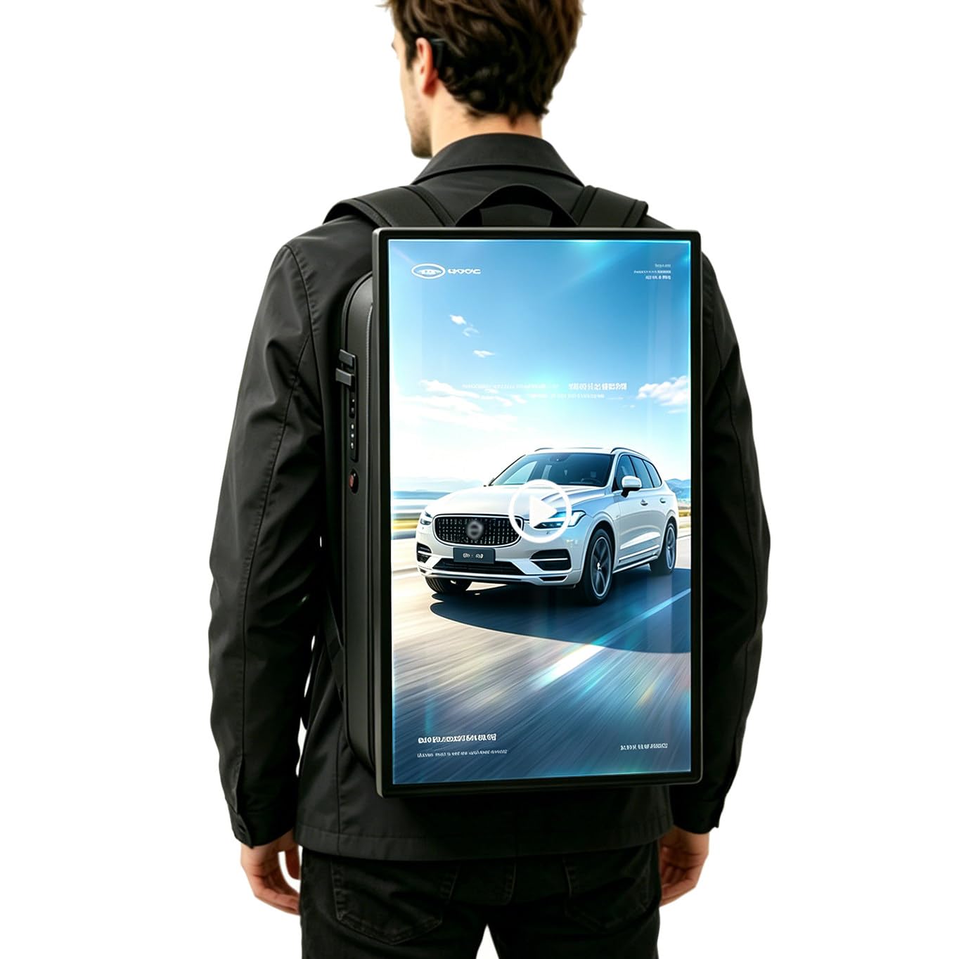 Lunauemaya Car dealership Digital Walking Billboard, 21.5 Inch LCD Advertising Backpack Display for Trade Show, Support USB/Mobile Phone Sync/CMS Input, Free-Power Bank