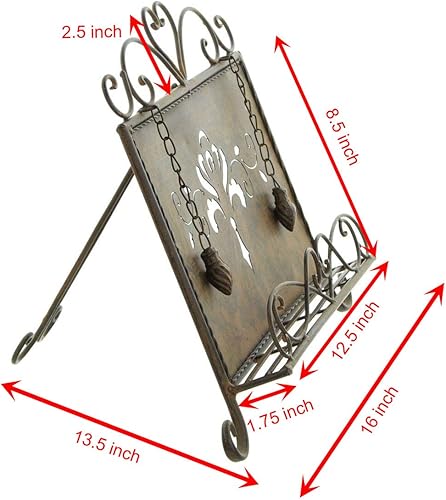 Miniatura 3 de Soporte de metal antiguo para libros de cocina, libro de recetas y soporte para iPad, caballete de libro de cocina con cadenas pesadas para regalo,