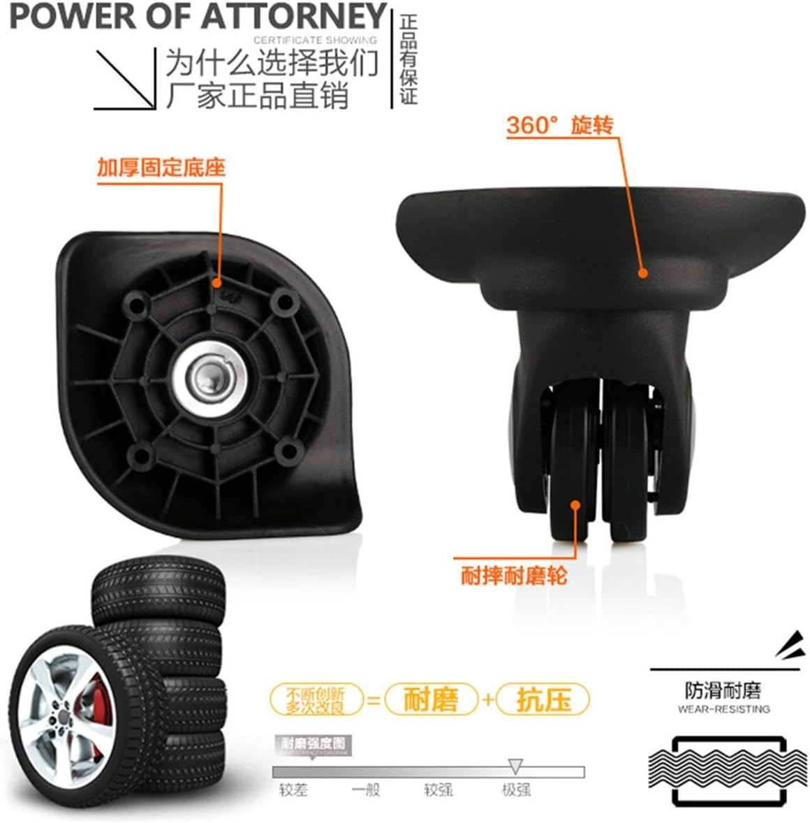 Recambio Ruedas Maletas, Ruedas de Repuesto for Equipaje, giratorias de 455 Grados, silenciosas, Color Negro, Paquete de 2