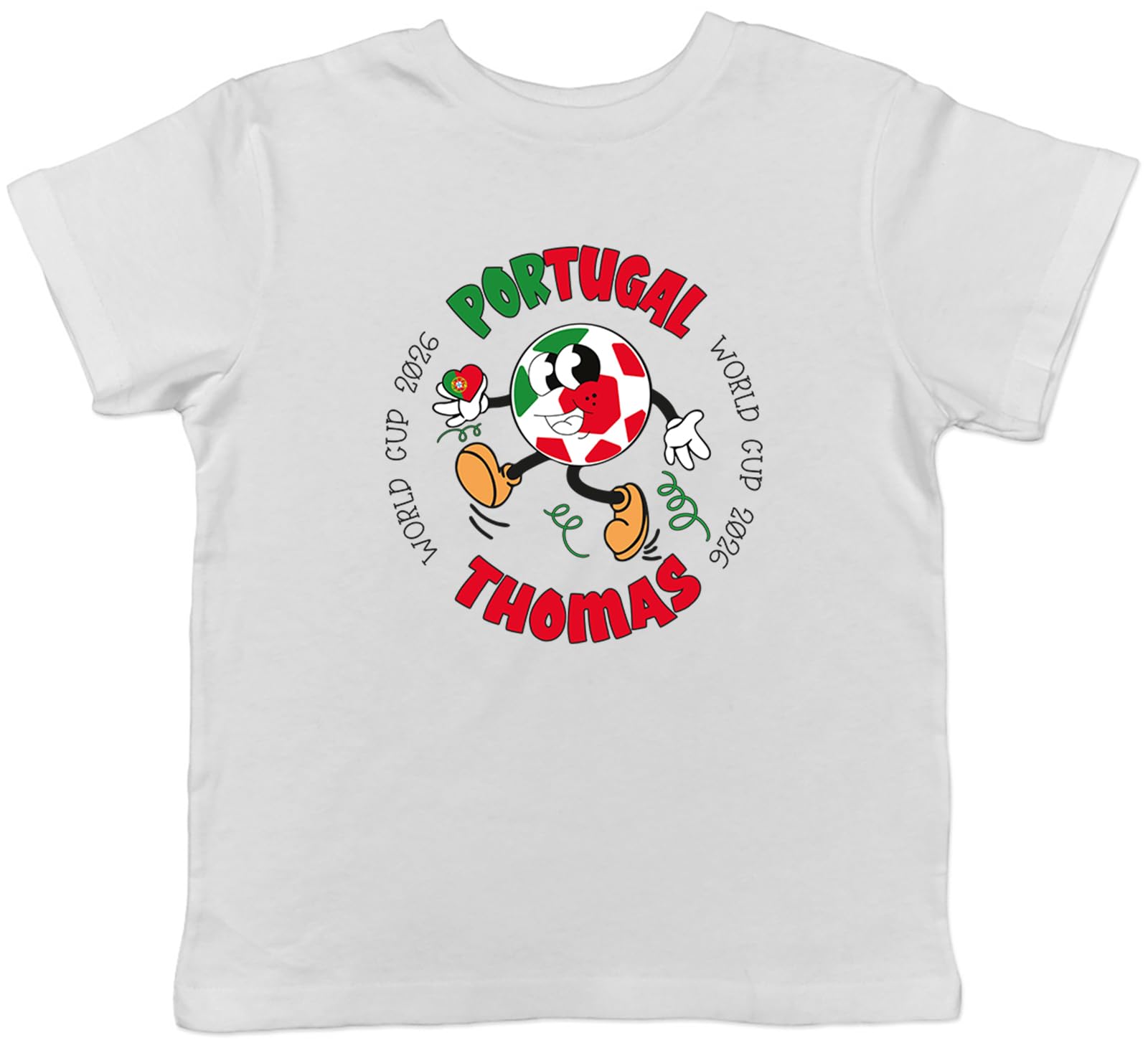 Shopagift Personalised Portugal World Cup Heart Football Kids T-Shirt Childrens Tee Boys Girls White
