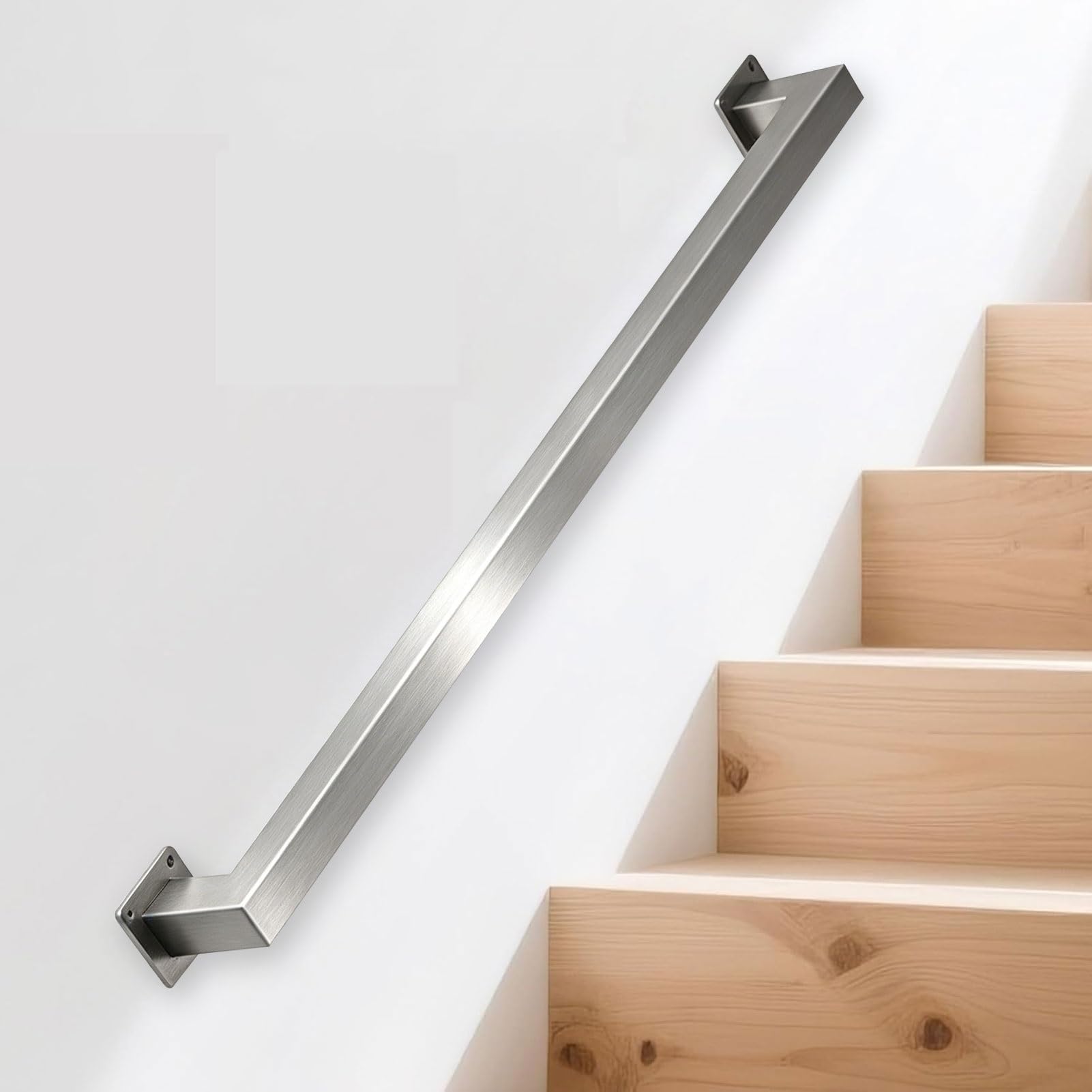 Renmlion One Color Stainless Steel Handrail For Stairs，Modern Stair Railing 1M 1.5M 2M 2.5M 5M Hand Rail For Indoor Outdoor，Wall Mounted Banister Rails For Corridor Villa Building Loft(20Ft/600Cm)