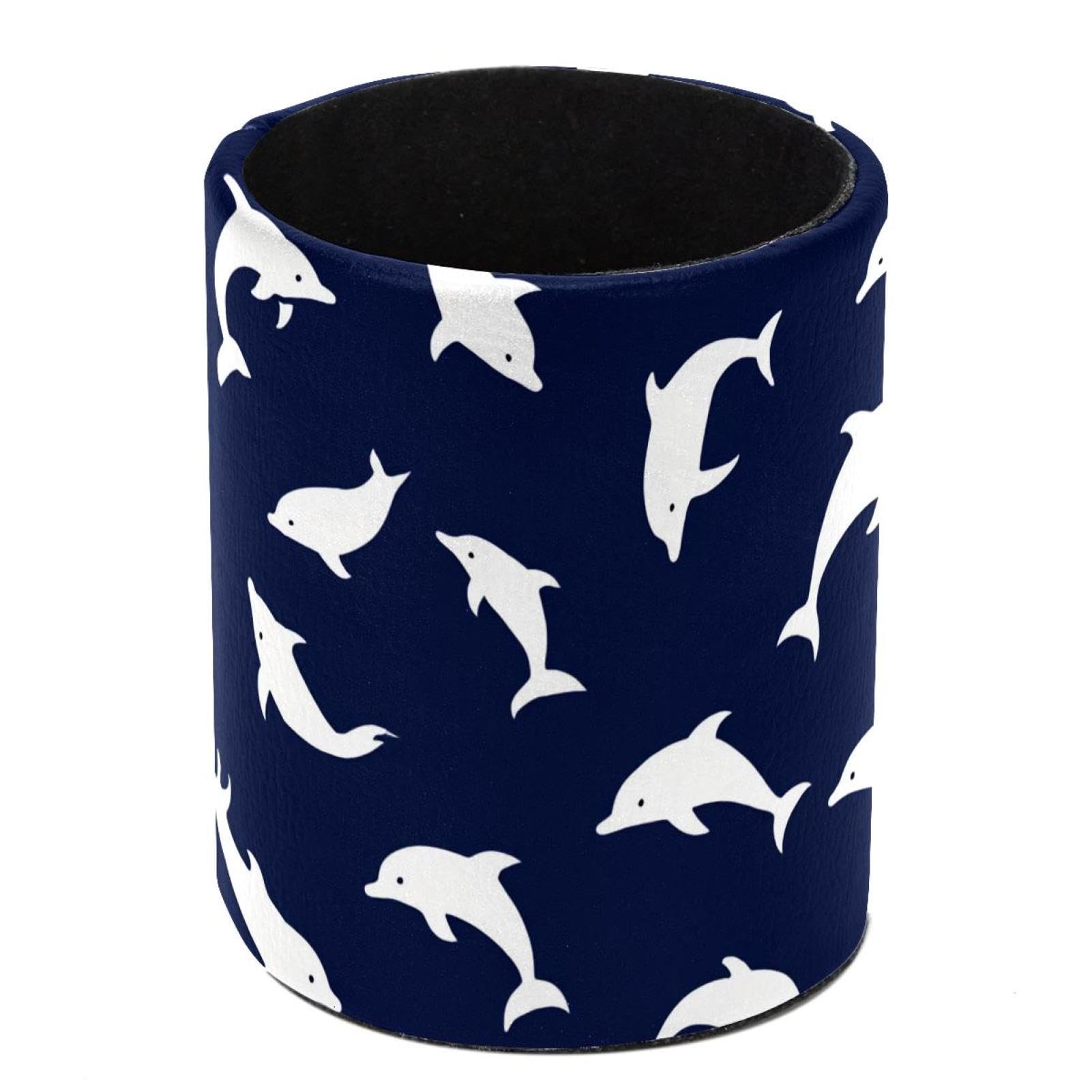 HEOEH Dolphin Pattern Pen Holder for Desk, PU Leather Pencil Holder Pen Cup Marker Holder Makeup Brush Holders, Desk Accessories & Workspace Organizers for Home, Office