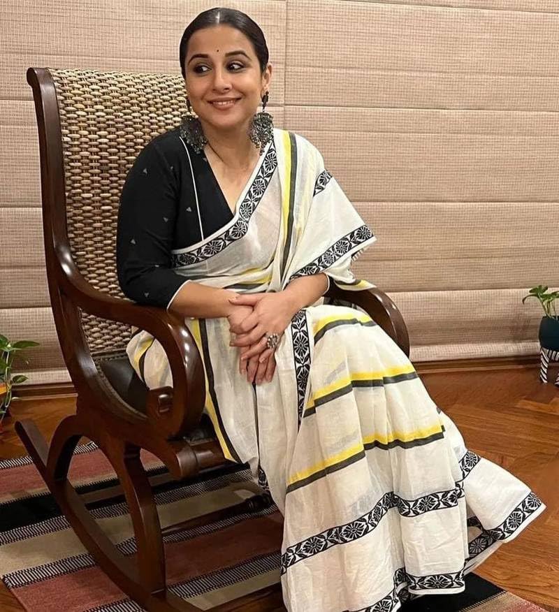 Image of RAJESHWAR FASHION WITH RF Women's Lime Green Floral Print Linen Cotton Saree with Contrast Pallu, Tassel Border, Traditional Summer Festive with Blouse Piece