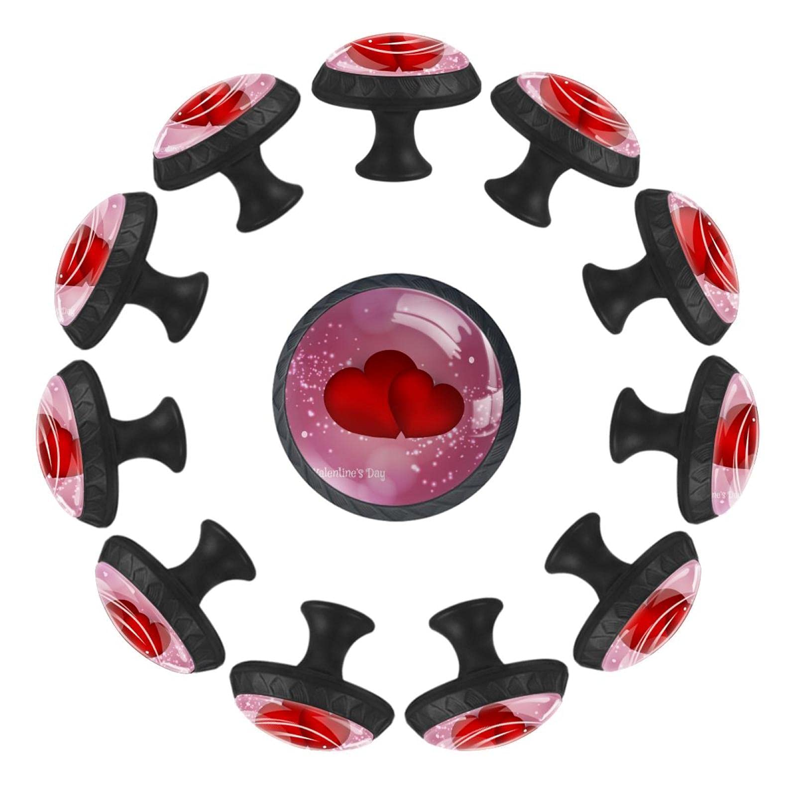 Boutons de tiroir ronds lot de 12 poignées cœur rouge 35 mm