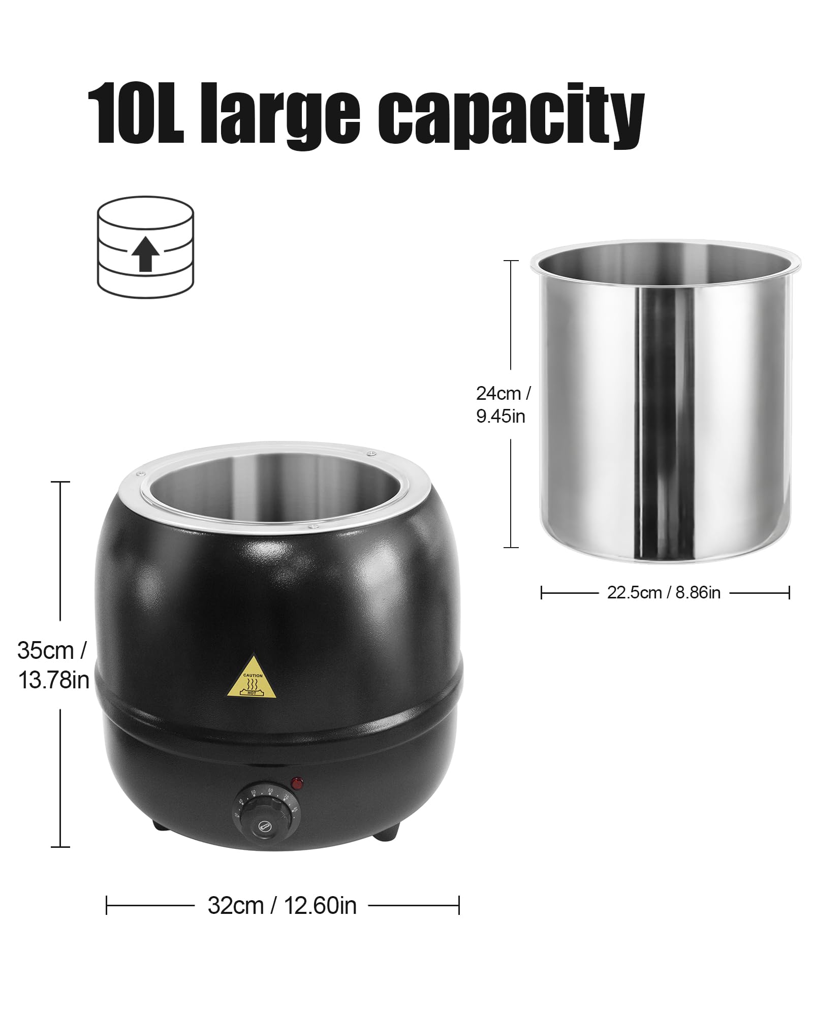 Soup Kettle Elettrico 10L scalda zuppa con coperchio a cerniera e interno rimovibile in acciaio inox fino a 80°C per riunioni domestiche, feste, ristoranti e caffetterie Pentola