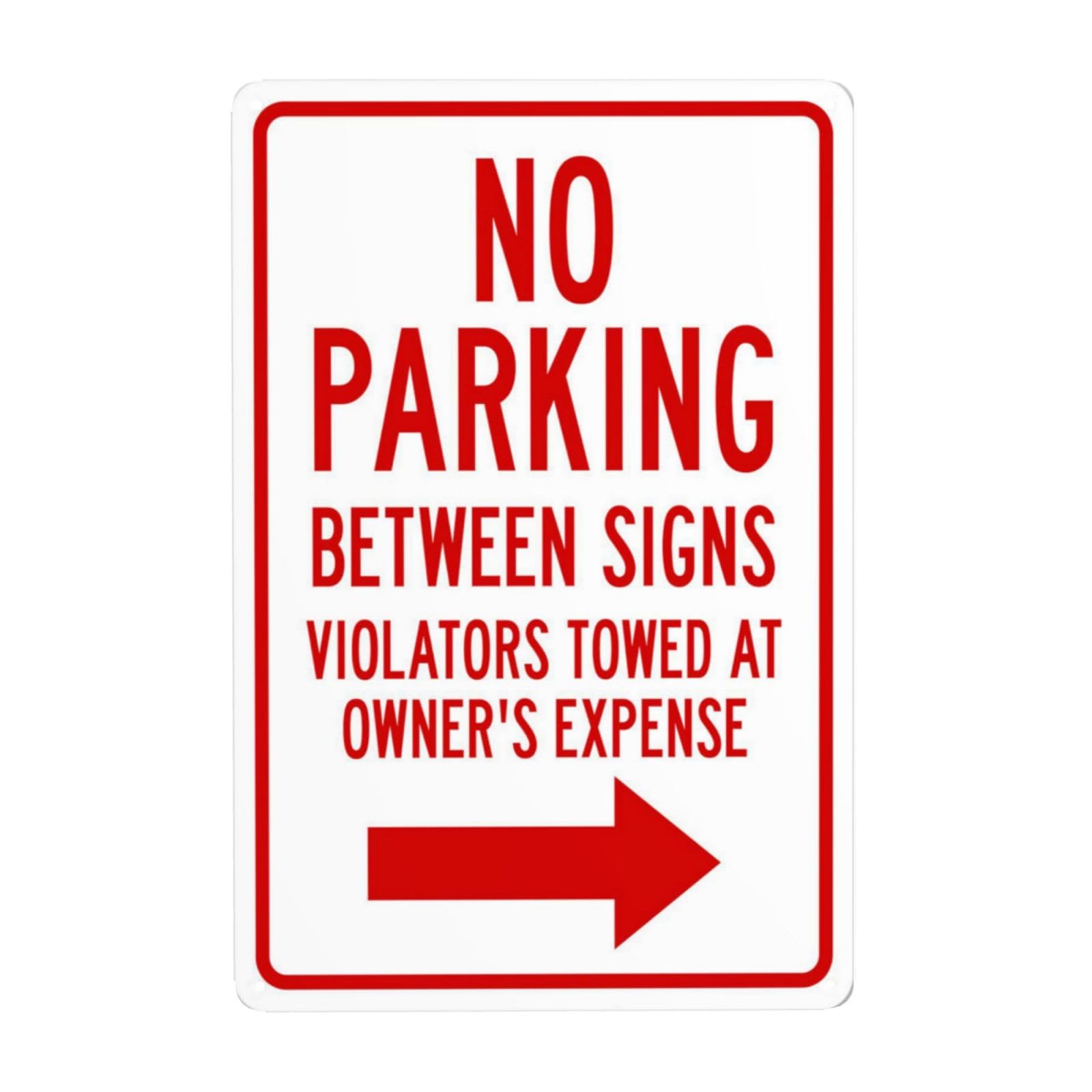 SMAZDFXX No Parking Between Signs Violators Towed At Owner Expense With Right Arrow Metal Warning Tin Sign for Street Decor 5.5"x8"