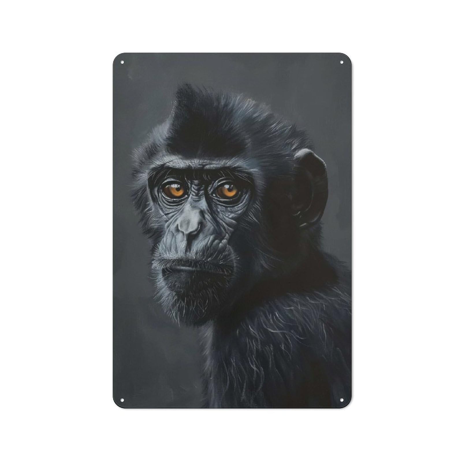 Junmoney Style-22 Smart Tin Sign 30X20cm Featuring Black Monkey Portrait, Office Wall Decor For Workspace, Cafe, Shop Or Desk Area