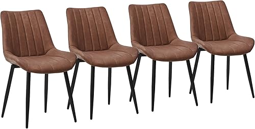 CLIPOP Juego de 4 sillas de comedor de piel sintética marrón, modernas de mediados de siglo, respaldo alto, silla auxiliar tapizada sin brazos para
