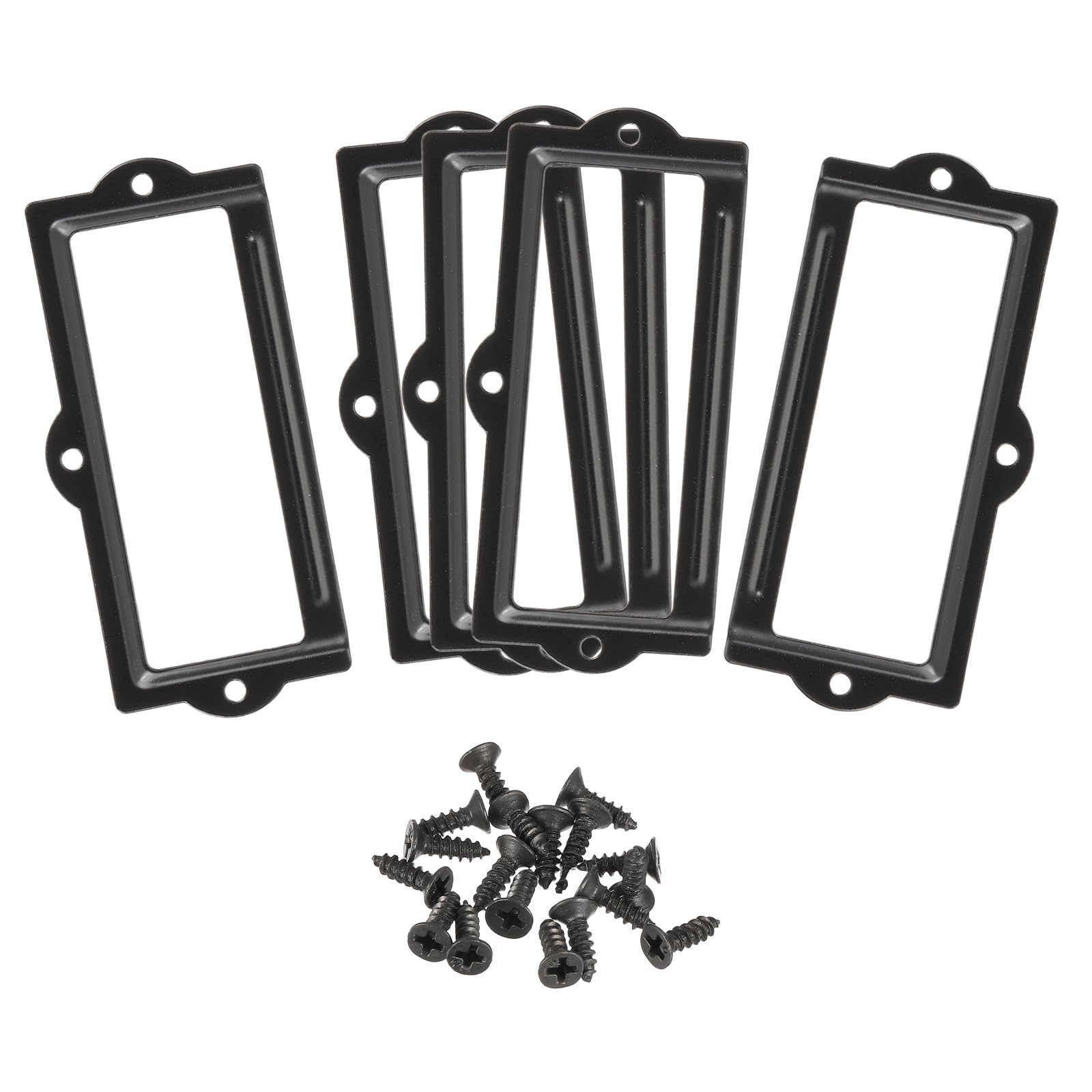 sourcing map Label Holders, 90x42mm 5Pcs 3 Hole File Name Card Tag Label Holder Frame for Office Library Drawer Cabinet Shelves, Black