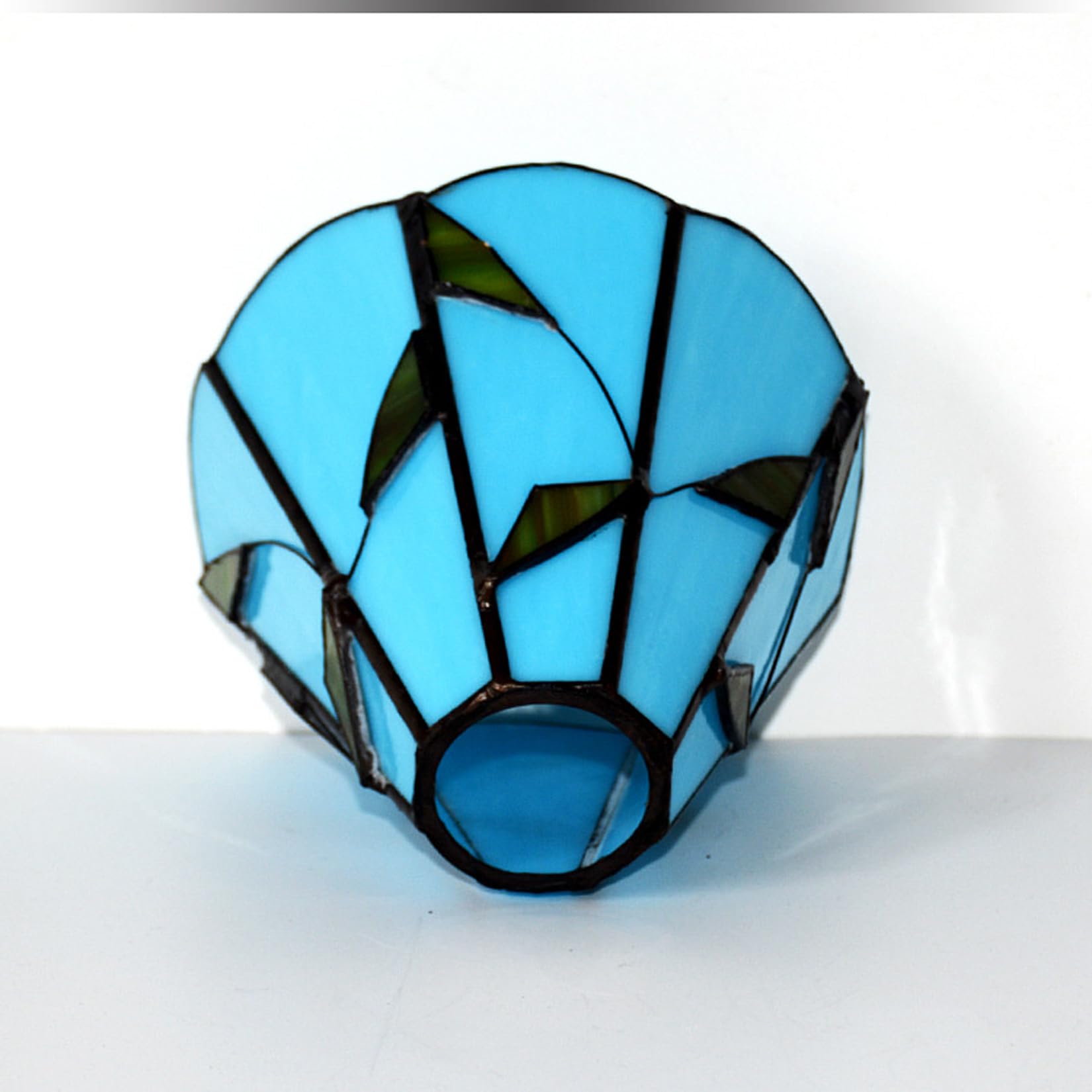 Sostituzione Paralume in Stile Tiffany da 6 Pollici, Paralume in Vetro colorato con Foglie Verdi Solo per lampade da Tavolo, lampade a Sospensione, Applique, Blu, Foro Grande