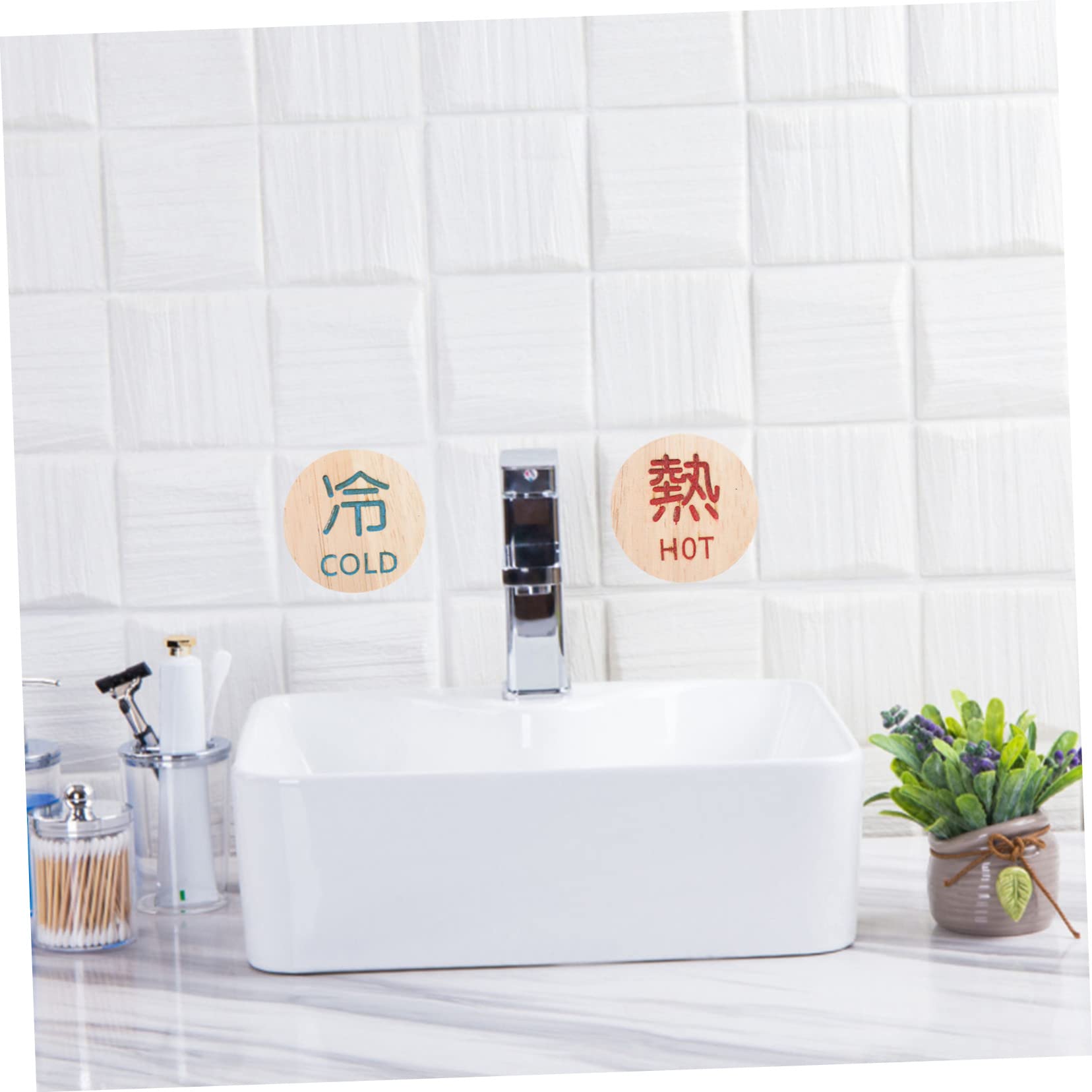 SOLUSTRE 10piezas Señalización De Agua Caliente y Fría Cartel De Aviso Para Restaurantes y Hoteles Madera Natural Diseño Elegante Para Baños y Lavabos