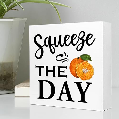 Miniatura 3 de Decoración de escritorio de verano, letrero de madera con placa de madera con texto "Squeeze The Day", decoración rústica de verano en bloque de
