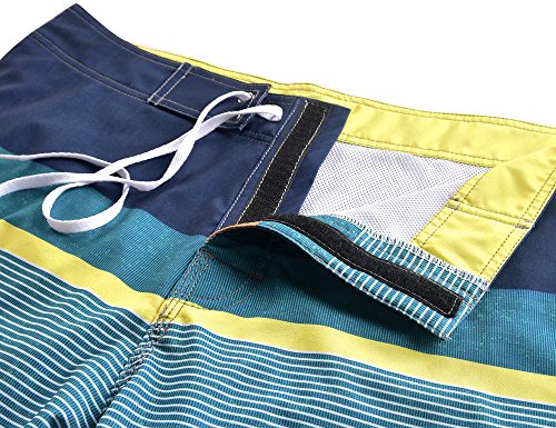 Image of unitop Men's Bathing Board Trunks Beach Shorts Holiday Hawaiian Colorful Striped