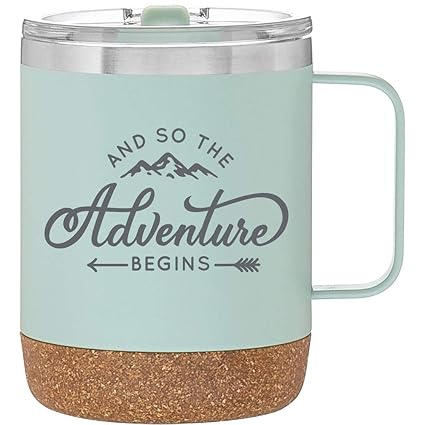 MugHeads And So The Adventure Begins Insulated Camping Mug - Congratulations Gift for Men - Retirement Gifts for Women - Camping Gear Must Haves - RV Accessories for Inside - 12 oz Camp Mug (Mint)
