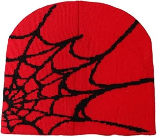 CLSSLVVBN Fashionable Knit Hat Warm and Stylish Spider Web Beanie Spider Web Beanie Hat Acrylic Fiber Knit Beanie Hat Spider Web Hat,Red Black