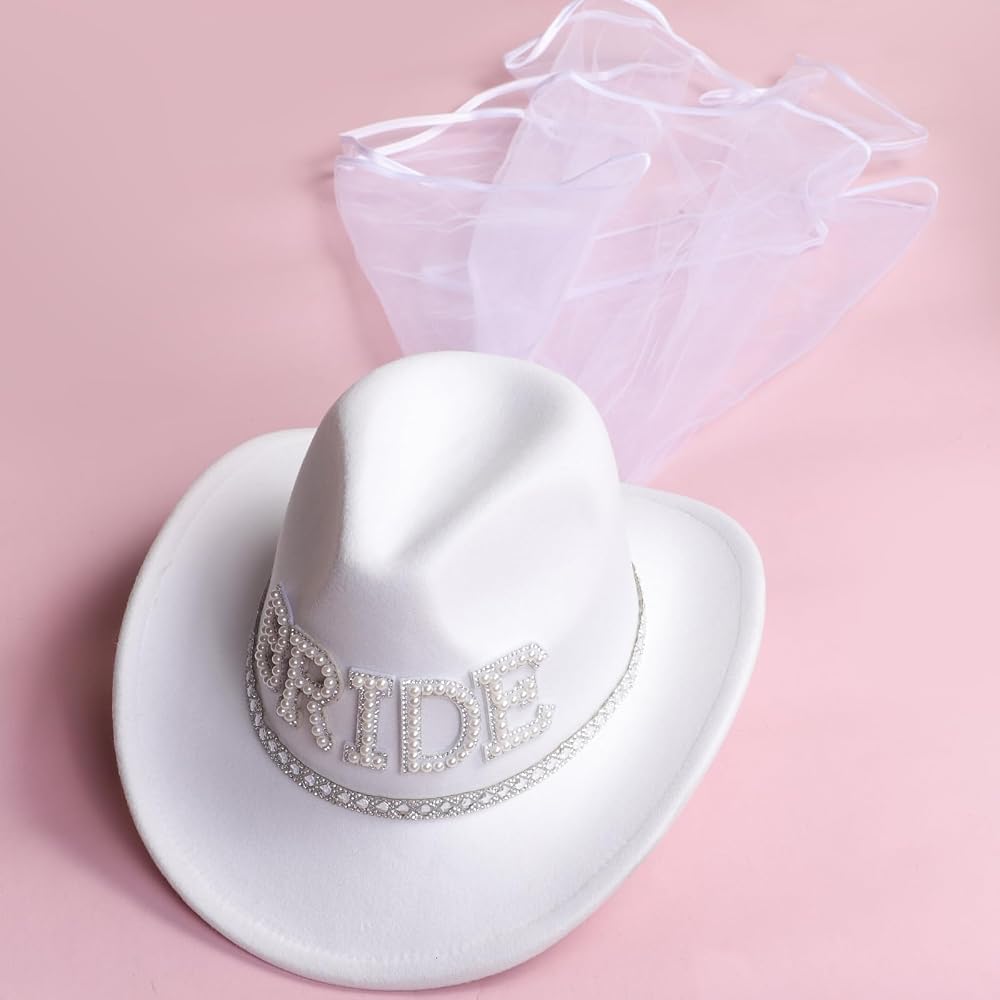 Amazon.com: MGupzao Groom & Bride Cowboy Hat Set with Veil  display picture 1