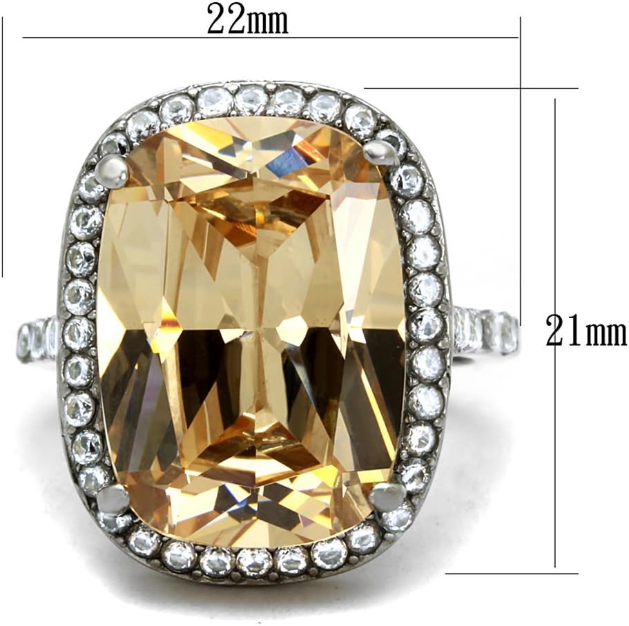 Marimor Jewelry 15 Carat Emerald Cut Champagne Cubic Zirconia Stainless Steel Engagement Ring Women's Size 5-10