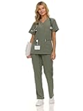 Women's Scrub Set, 9-Pocket Breathable & Stretchy Pants & Tops